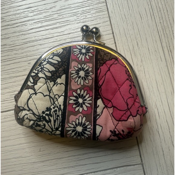 Vera Bradley "MOCHA ROSE"  Double Kisslock Coin Purse.‎ RETIRED PATTERN. 90s - Picture 2 of 9